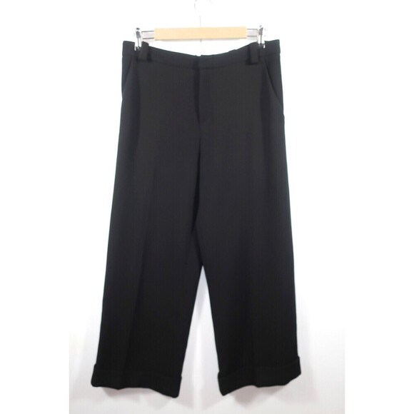 Roland Mouret Black Crepe Wide Leg Pants Wool Silk Lining Cuffed Crop Size 8 10 - Picture 1 of 12